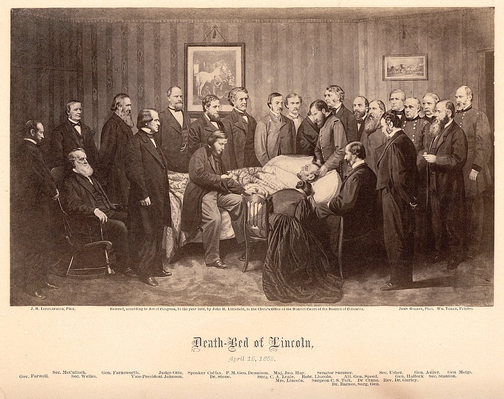 The death bed of Abraham Lincoln, as painted by American artist John Goldin in 1866.